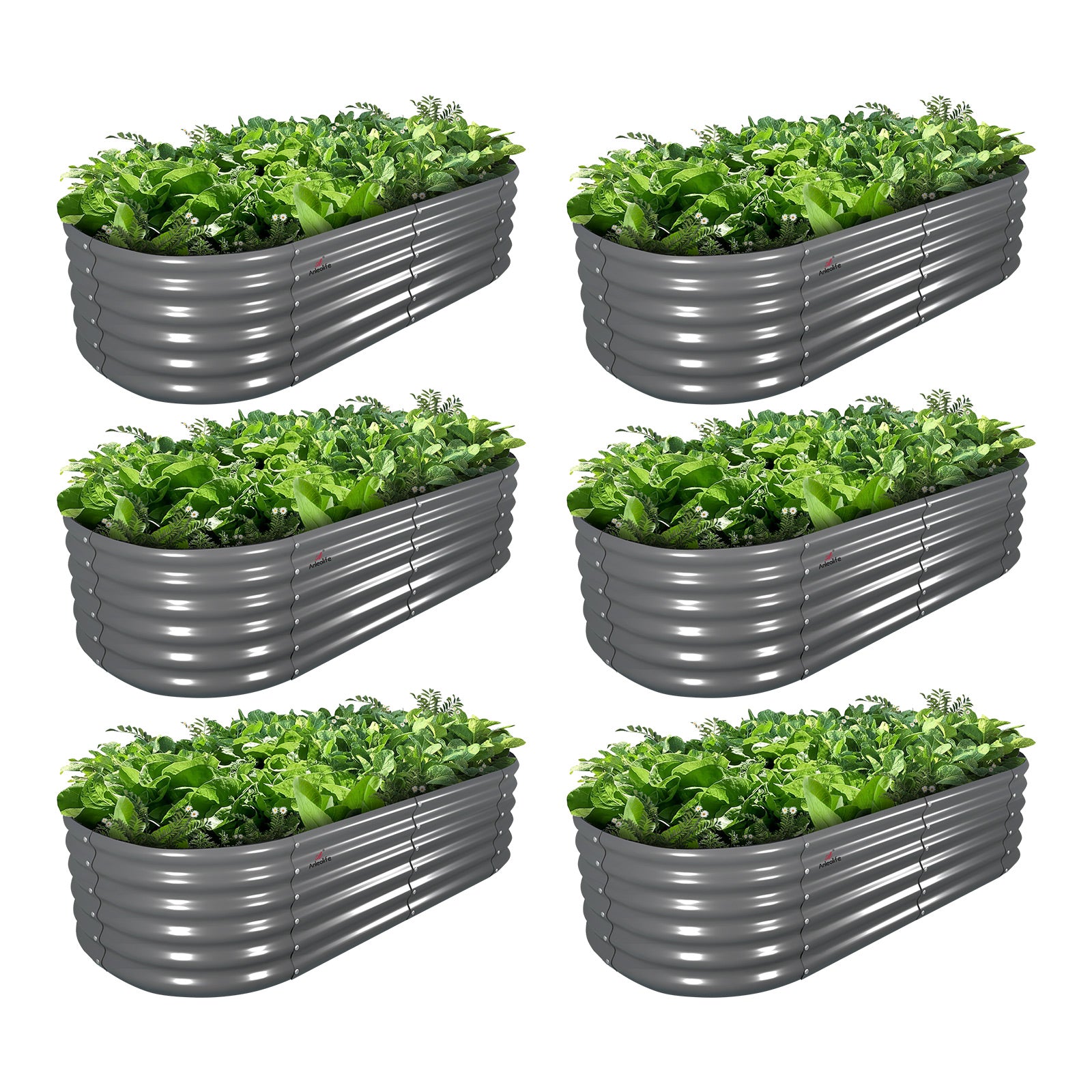 Set of 6：6x2x1.5ft Oval Metal Raised Modular Garden Bed (Quartz Gray/Classic White)