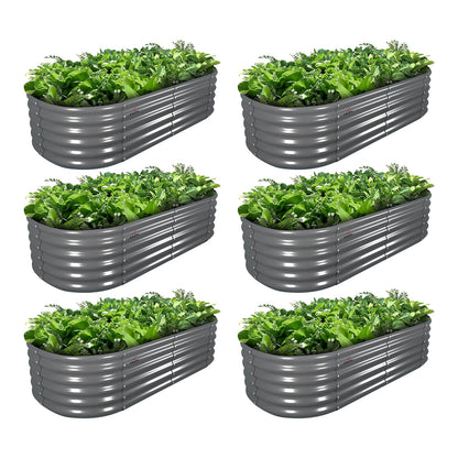 Set of 6：6x2x1.5ft Oval Metal Raised Modular Garden Bed (Grey)