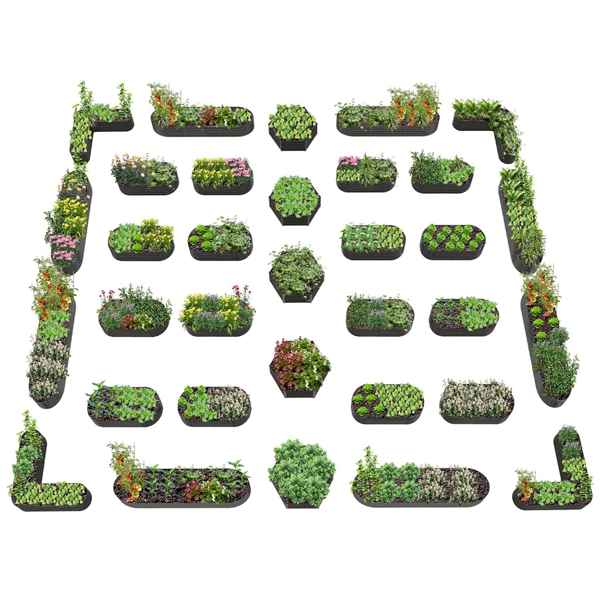 18" Tall Modular Raised Garden Bed Set, 33-Piece Grey Layout for Customizable Gardening