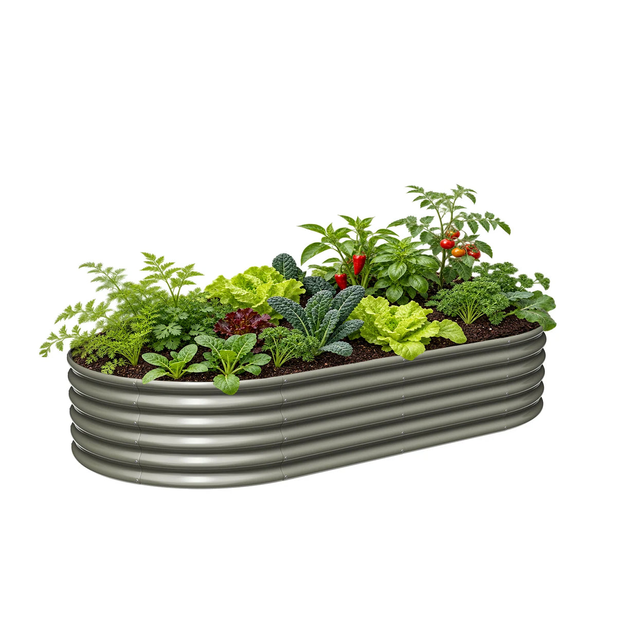 8x4x1.5ft  Oval Modular Sturdy Metal Raised Garden Bed Set (Quartz Gray)