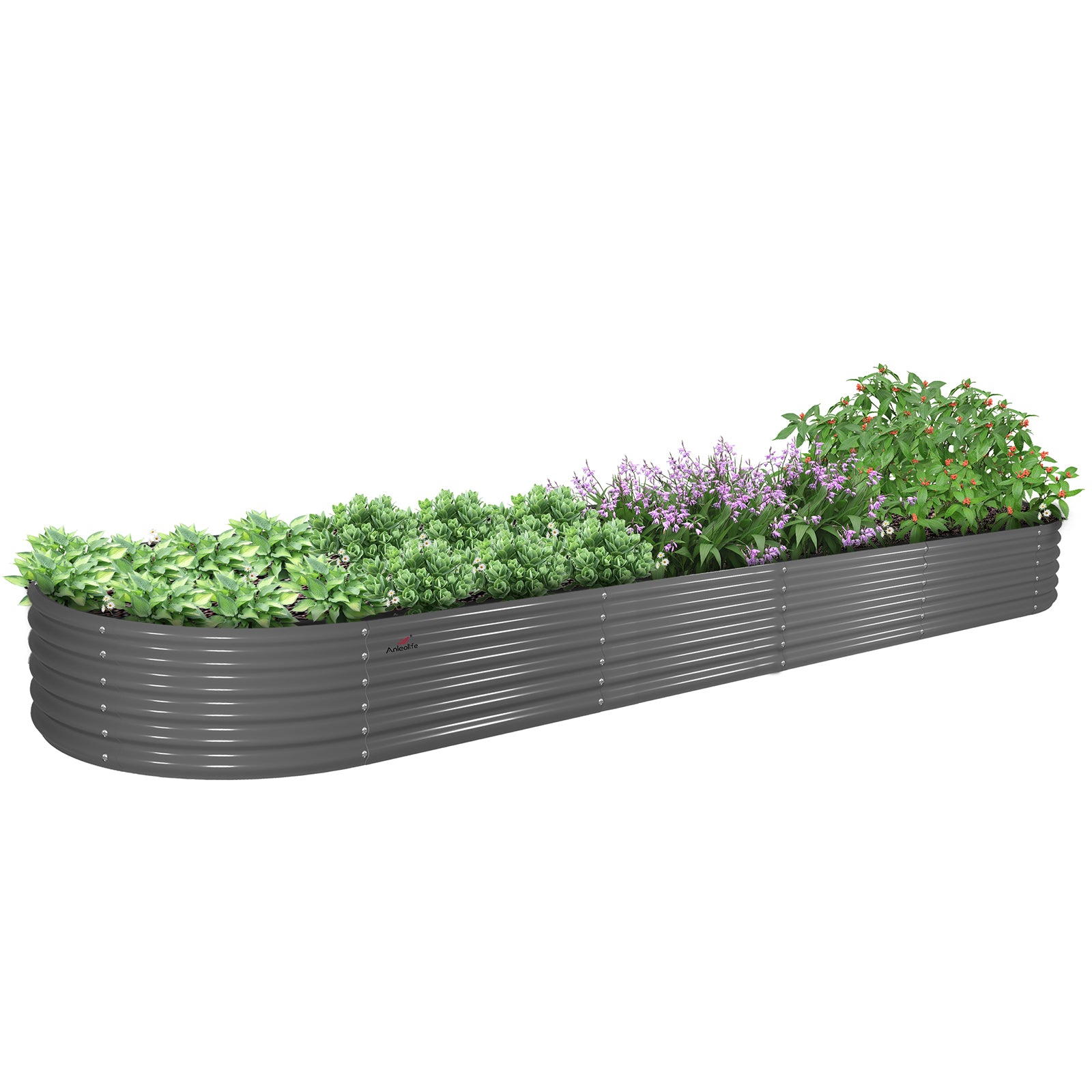 12x3x1.5ft Oval Modular Metal Raised Garden Bed Set (Classic White/Quartz Gray)