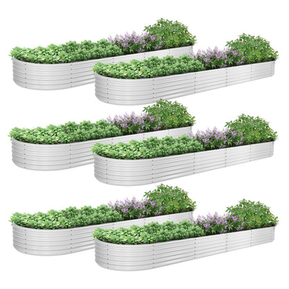 40%OFF! Set of 6: 12x3x1.5ft Oval Modular Metal Raised Garden Bed (White)