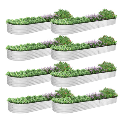 Set of 8: 12x3x1.5ft Oval Modular Metal Raised Garden Bed (White)