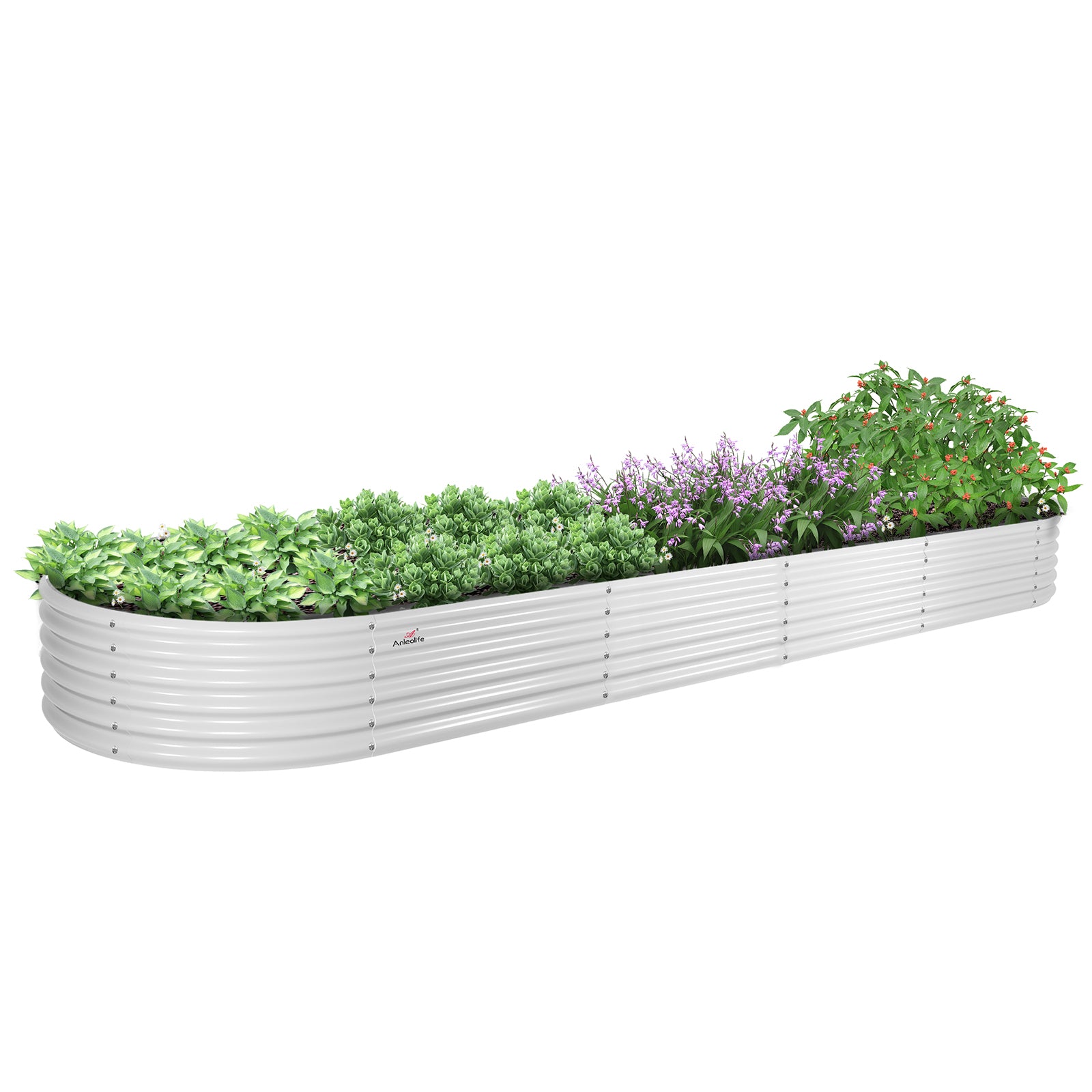 12x3x1.5ft Oval Modular Metal Raised Garden Bed Set (Classic White/Quartz Gray)