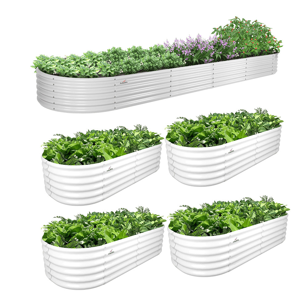 Set of 5: 12x3x1.5ft & 6x2x1.5ft  Oval Metal Raised Garden Bed (Quartz Gray/Classic White)