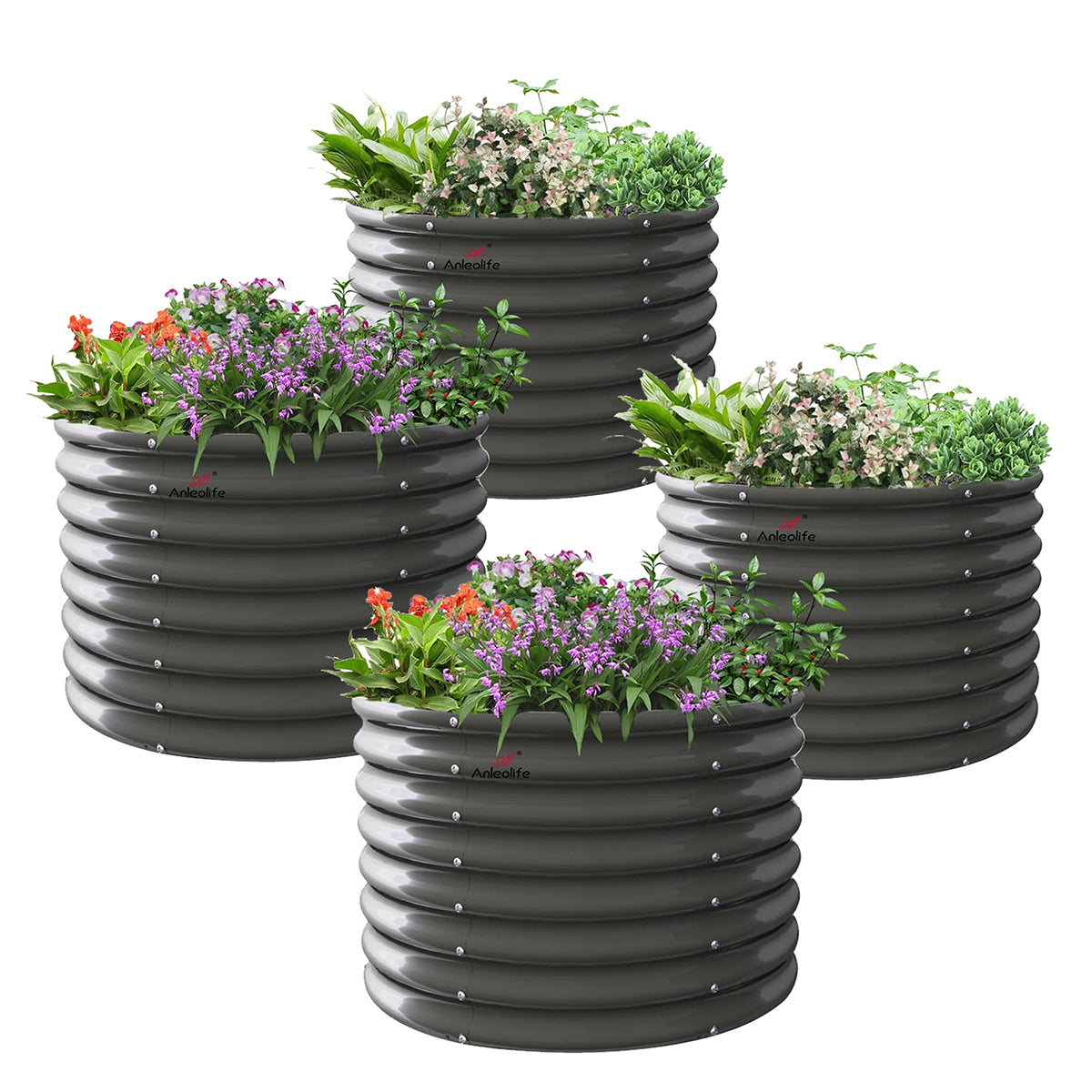 4x1.5ft / 3x2ft /3x2.5ft Round Modular Metal Raised Garden Beds Set (Gray)