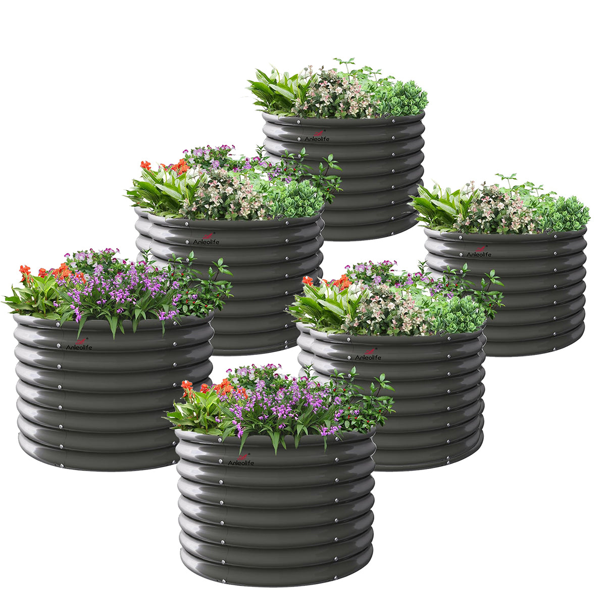 Anleolife Round Modular Metal Raised Garden Beds Set (Quartz Gray)
