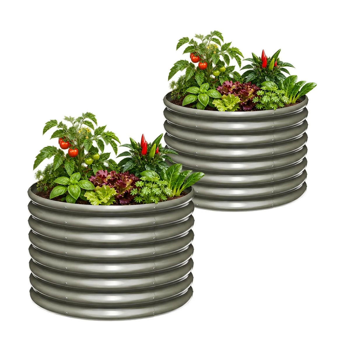 24" Extra Tall 36" Wide Round Raised Garden Beds (Set of 2) - Quartz Gray /Antique White