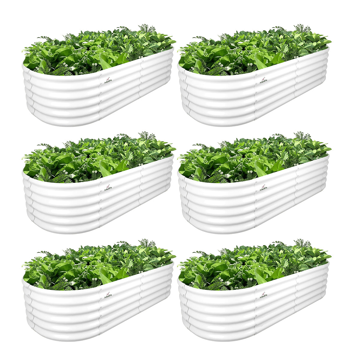 Set of 6：6x2x1.5ft Oval Metal Raised Modular Garden Bed (Quartz Gray/Classic White)