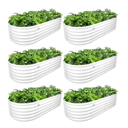 Set of 6：6x2x1.5ft Oval Metal Raised Modular Garden Bed (Gray/White)