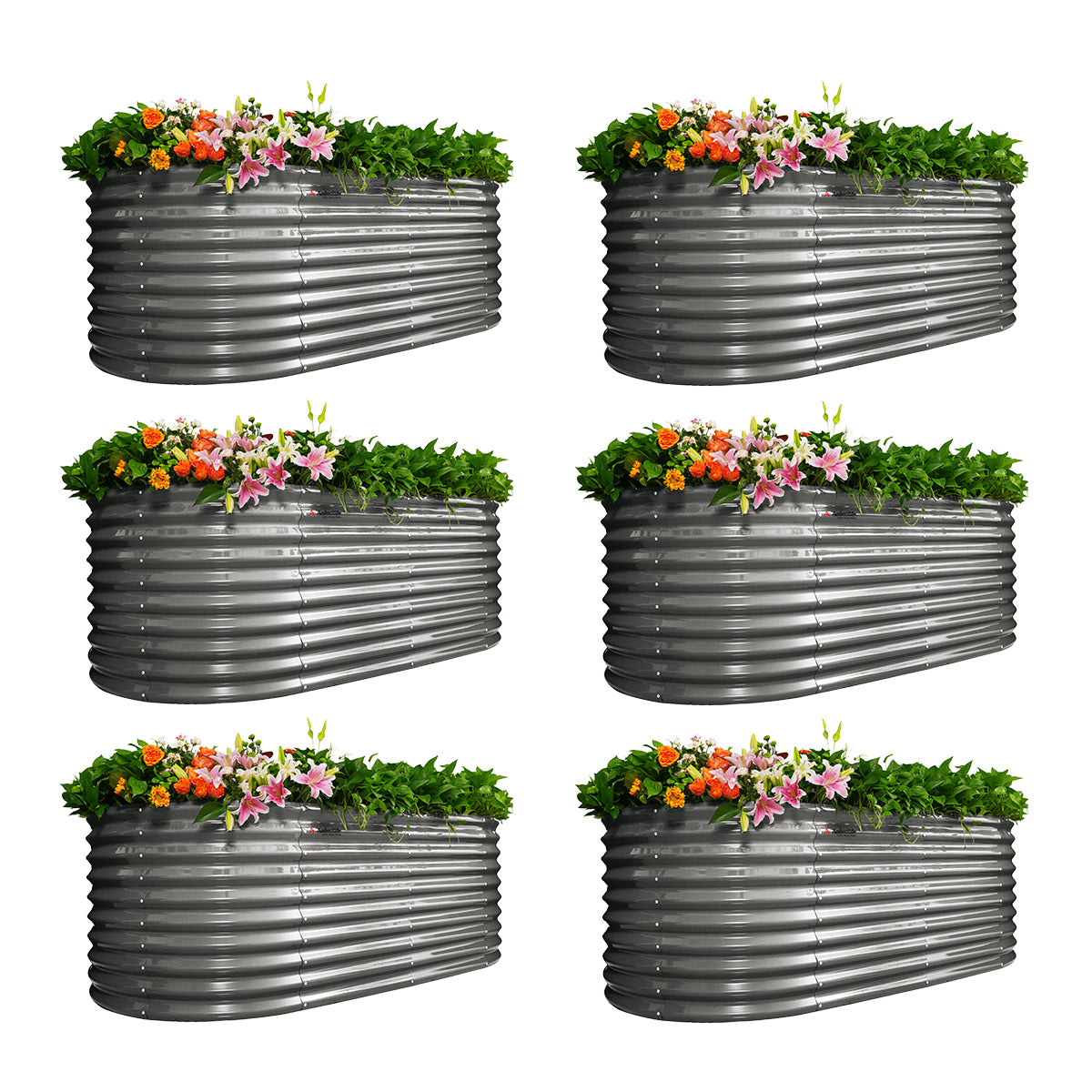 Set of 6: 30'' Tall_8x4x2.5ft  Oval Modular Sturdy Metal Raised Garden Bed Set (Grey)