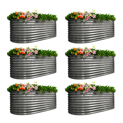 Set of 6: 30'' Tall_8x4x2.5ft  Oval Modular Sturdy Metal Raised Garden Bed Set (Grey)