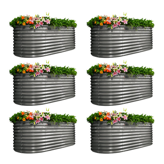 Set of 6: 30'' Tall_8x4x2.5ft  Oval Modular Sturdy Metal Raised Garden Bed Set (Grey)