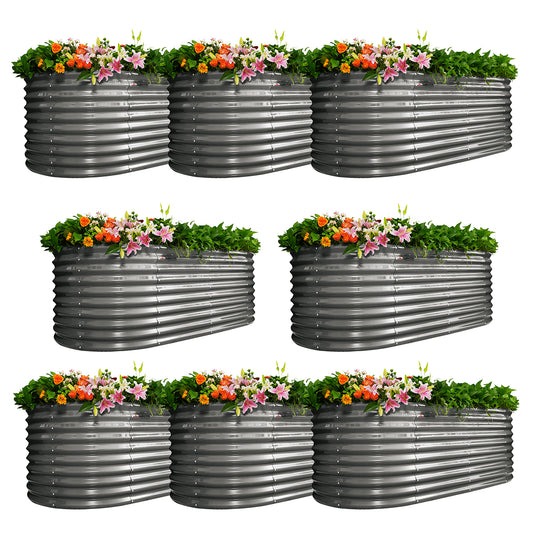 Set of 8: 30'' Tall_8x4x2.5ft  Oval Modular Sturdy Metal Raised Garden Bed Set (Grey)