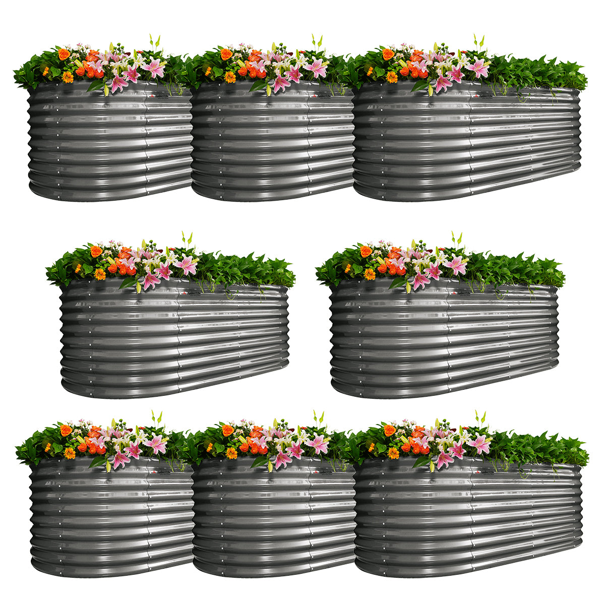 30'' Tall _8x4x2.5ft  Oval Modular Sturdy Metal Raised Garden Bed Set (Quartz Gray)