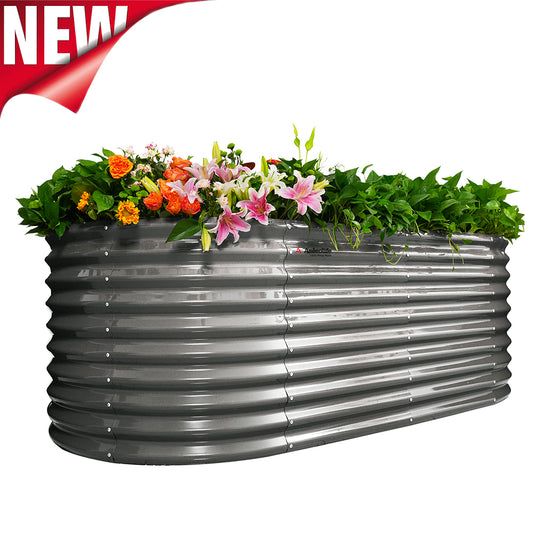30'' Tall _8x4x2.5ft  Oval Modular Sturdy Metal Raised Garden Bed Set (Grey)