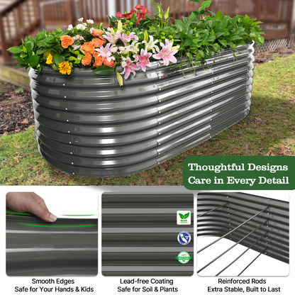 30'' Tall _8x4x2.5ft  Oval Modular Sturdy Metal Raised Garden Bed Set (Grey)