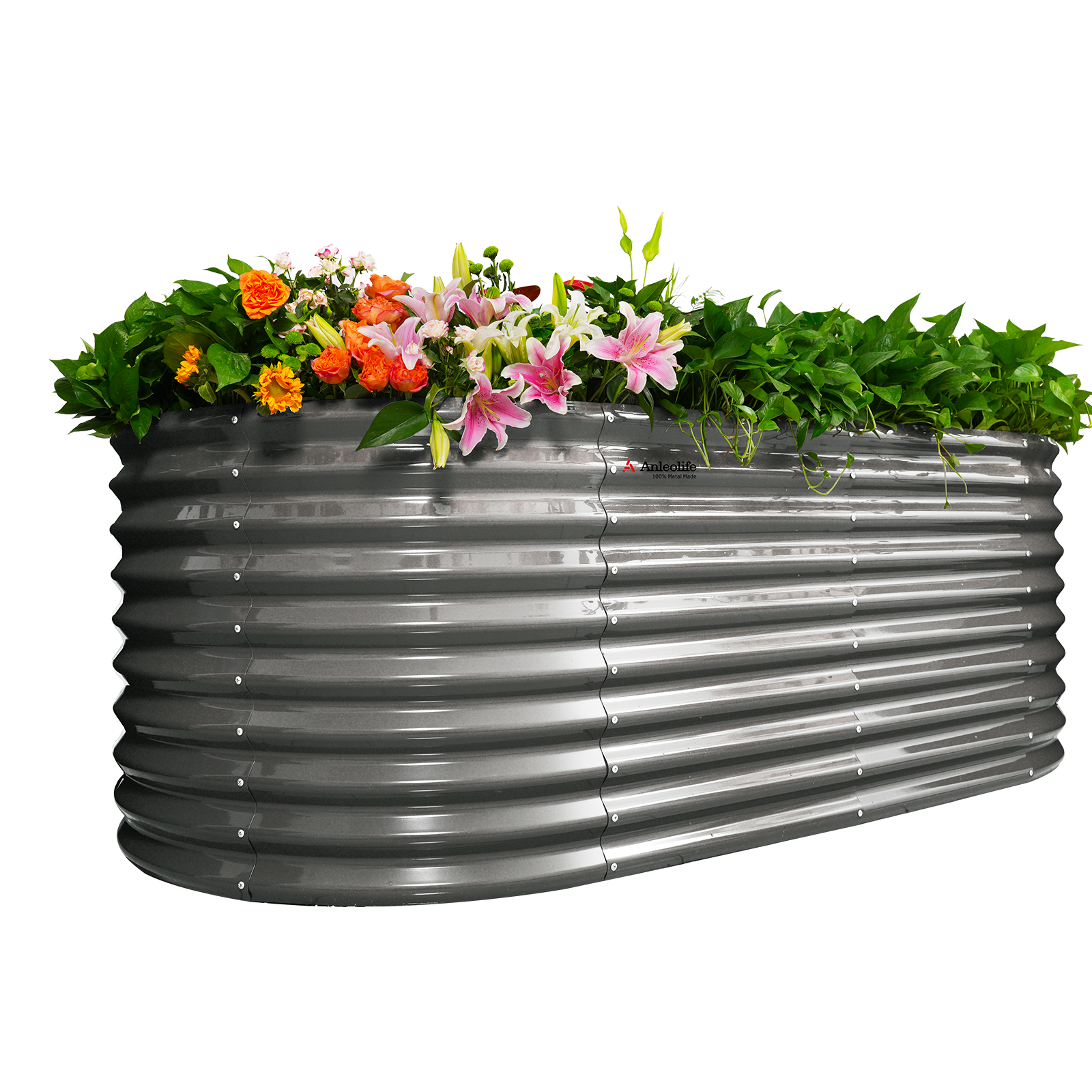 Set of 6: 30'' Tall_8x4x2.5ft  Oval Modular Sturdy Metal Raised Garden Bed Set (Quartz Gray)