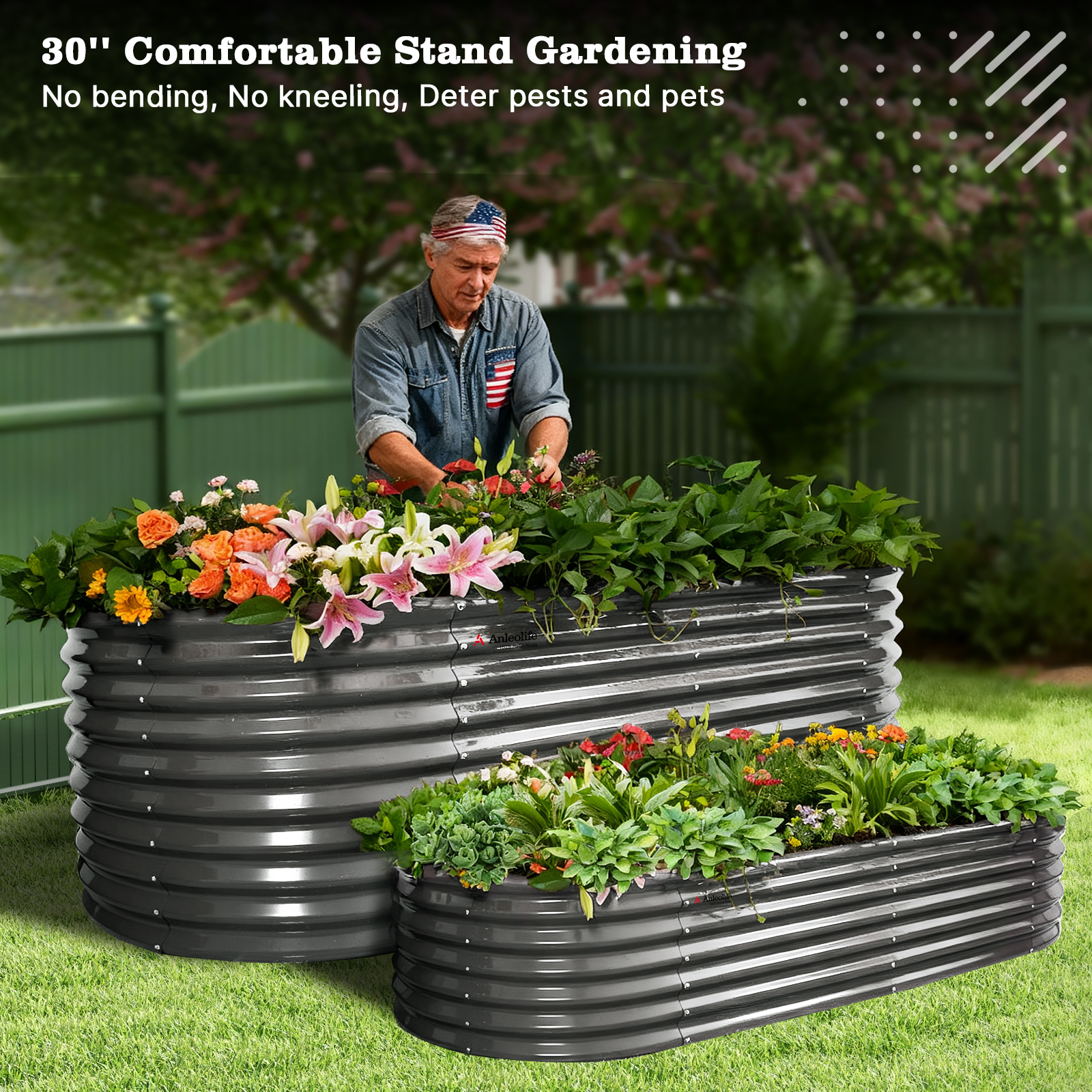 30'' Tall _8x4x2.5ft  Oval Modular Sturdy Metal Raised Garden Bed Set (Grey)