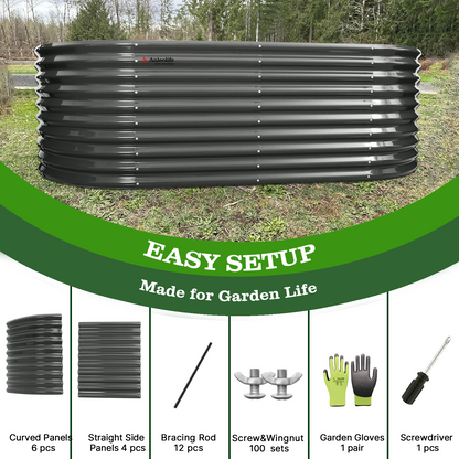 30'' Tall _8x4x2.5ft  Oval Modular Sturdy Metal Raised Garden Bed Set (Grey)