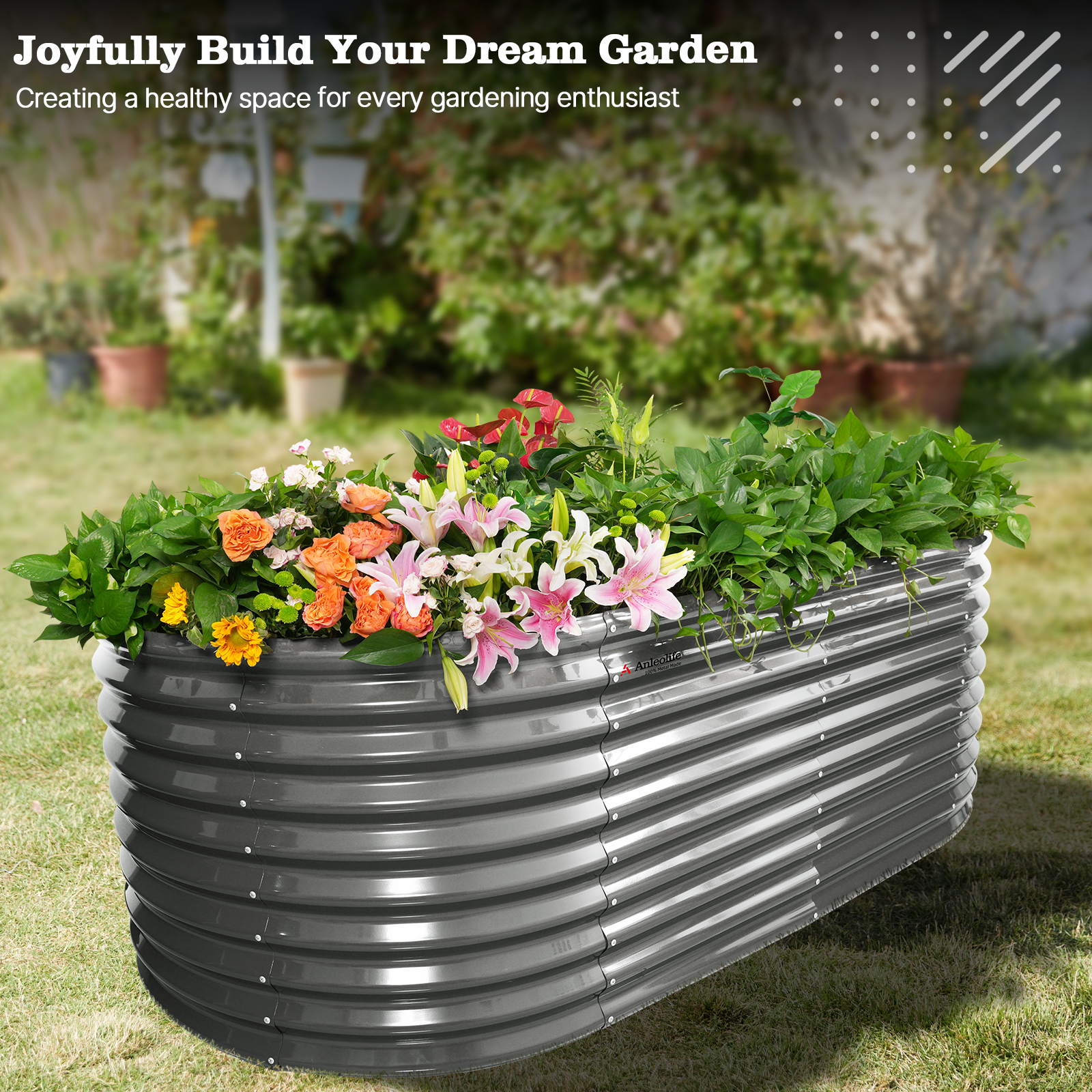 Set of 6: 30'' Tall_8x4x2.5ft  Oval Modular Sturdy Metal Raised Garden Bed Set (Quartz Gray)