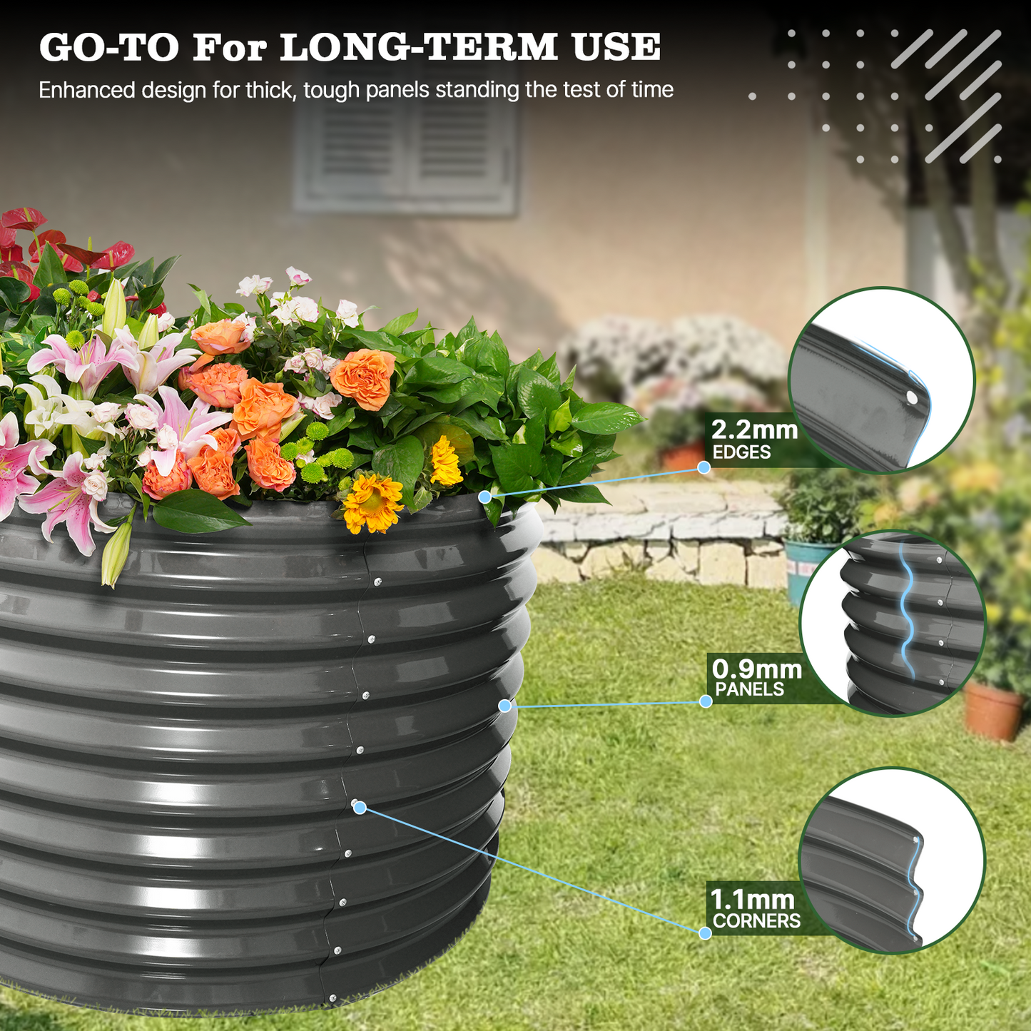 30'' Tall _8x4x2.5ft  Oval Modular Sturdy Metal Raised Garden Bed Set (Grey)