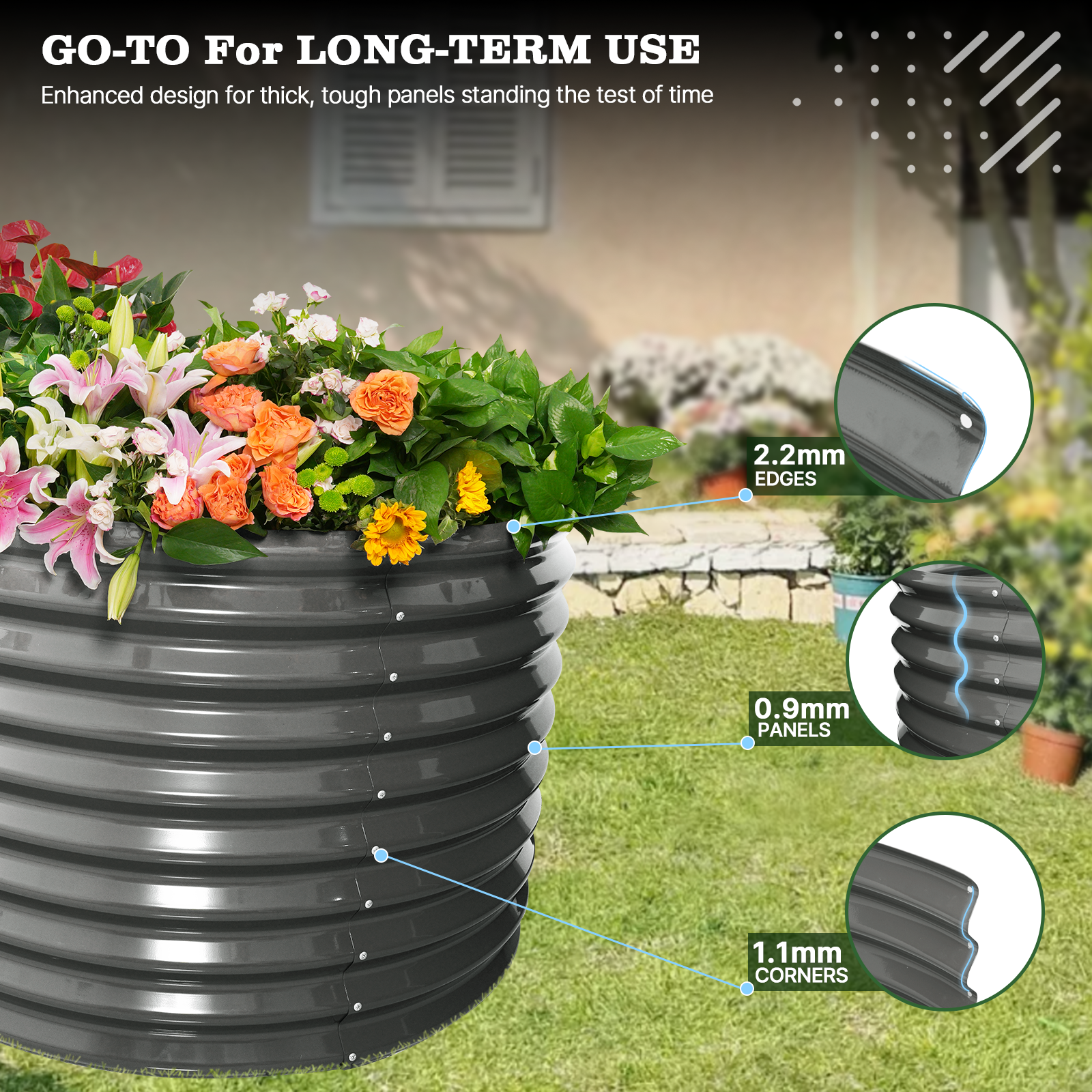 Set of 6: 30'' Tall_8x4x2.5ft  Oval Modular Sturdy Metal Raised Garden Bed Set (Quartz Gray)