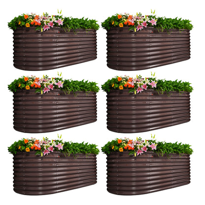 Set of 6: 30'' Tall_8x4x2.5ft  Oval Modular Sturdy Metal Raised Garden Bed Set (Bronze)