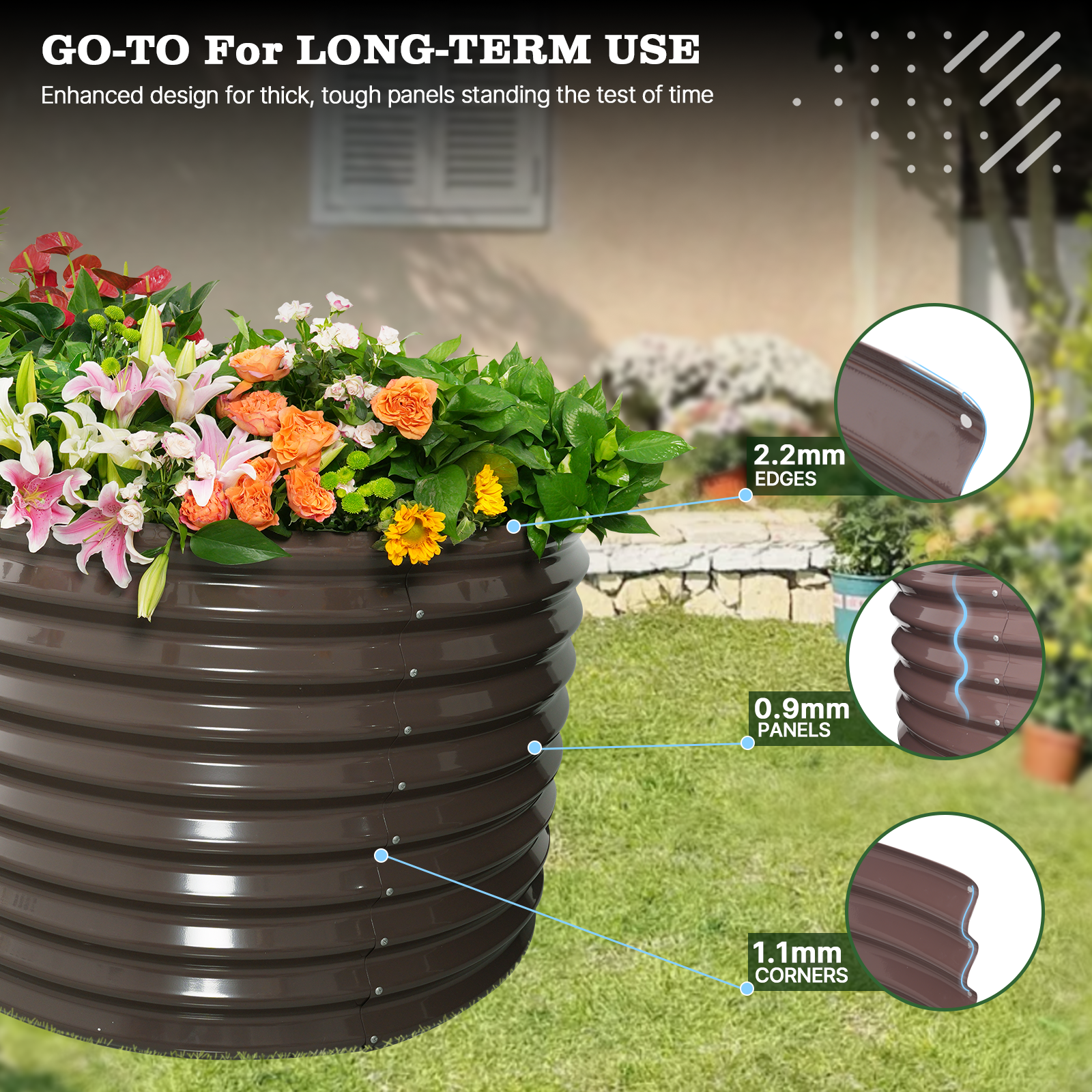 Set of 8: 30'' Tall_8x4x2.5ft  Oval Modular Sturdy Metal Raised Garden Bed Set (Coffee Brown)