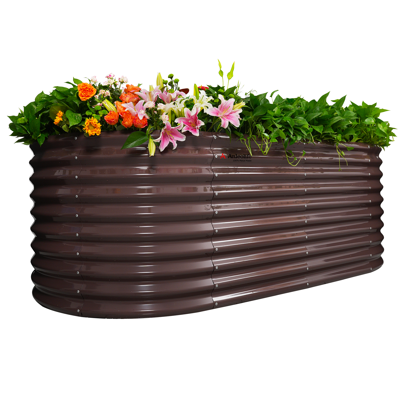 Set of 8: 30'' Tall_8x4x2.5ft  Oval Modular Sturdy Metal Raised Garden Bed Set (Coffee Brown)