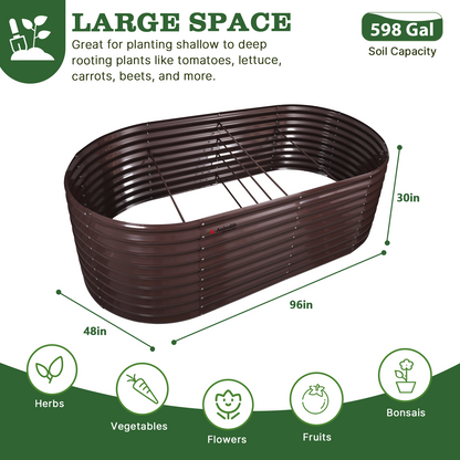 30'' Tall_8x4x2.5ft  Oval Modular Sturdy Metal Raised Garden Bed Set (Bronze)