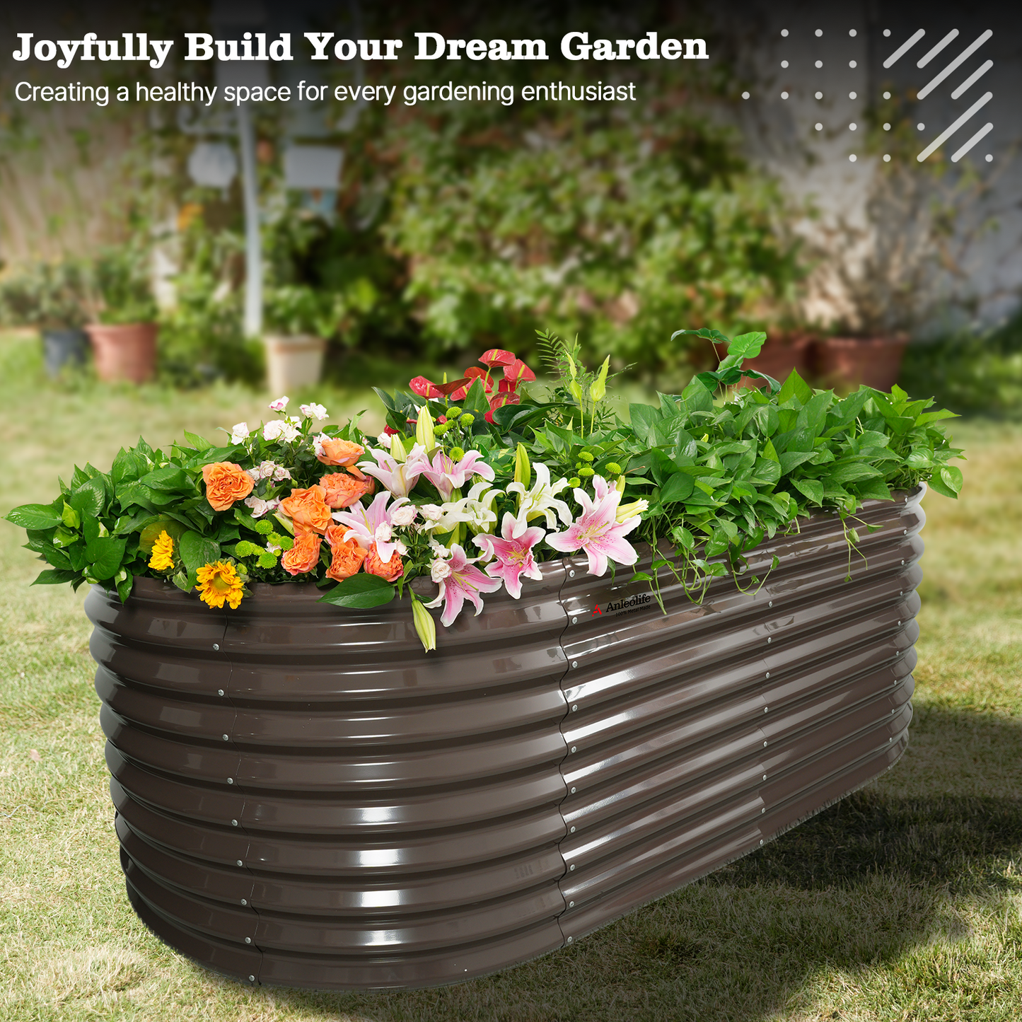 30'' Tall_8x4x2.5ft  Oval Modular Sturdy Metal Raised Garden Bed Set (Bronze)