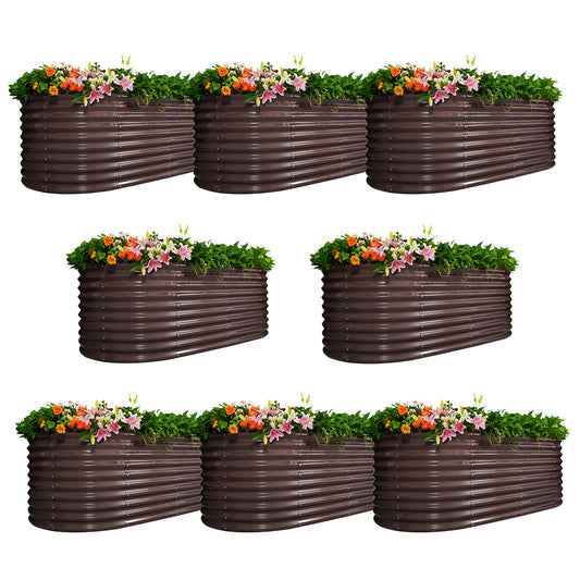 Set of 8: 30'' Tall_8x4x2.5ft  Oval Modular Sturdy Metal Raised Garden Bed Set (Bronze)