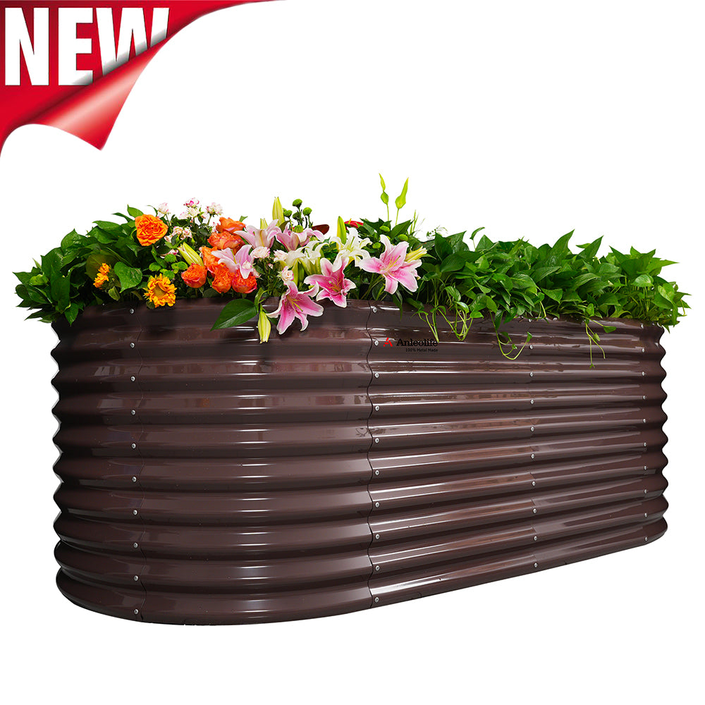 30'' Tall_8x4x2.5ft  Oval Modular Sturdy Metal Raised Garden Bed Set (Coffee Brown)