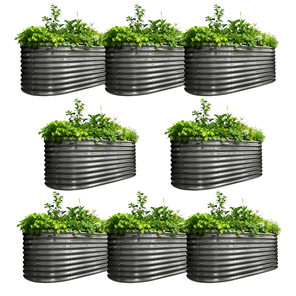 Set of 8: 30'' Tall _6x3x2.5ft  Oval Modular Sturdy Metal Raised Garden Bed Set (Gray)