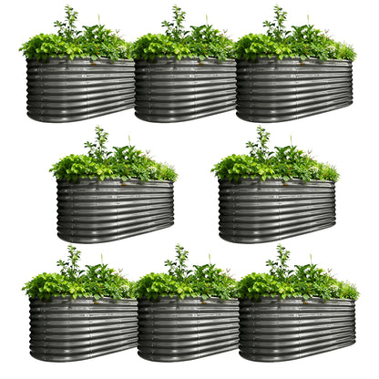 Set of 8: 30'' Tall _6x3x2.5ft  Oval Modular Sturdy Metal Raised Garden Bed Set (Gray)