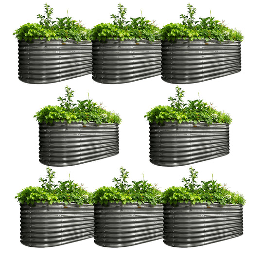 Set of 8: 30'' Tall _6x3x2.5ft  Oval Modular Sturdy Metal Raised Garden Bed Set (Gray)