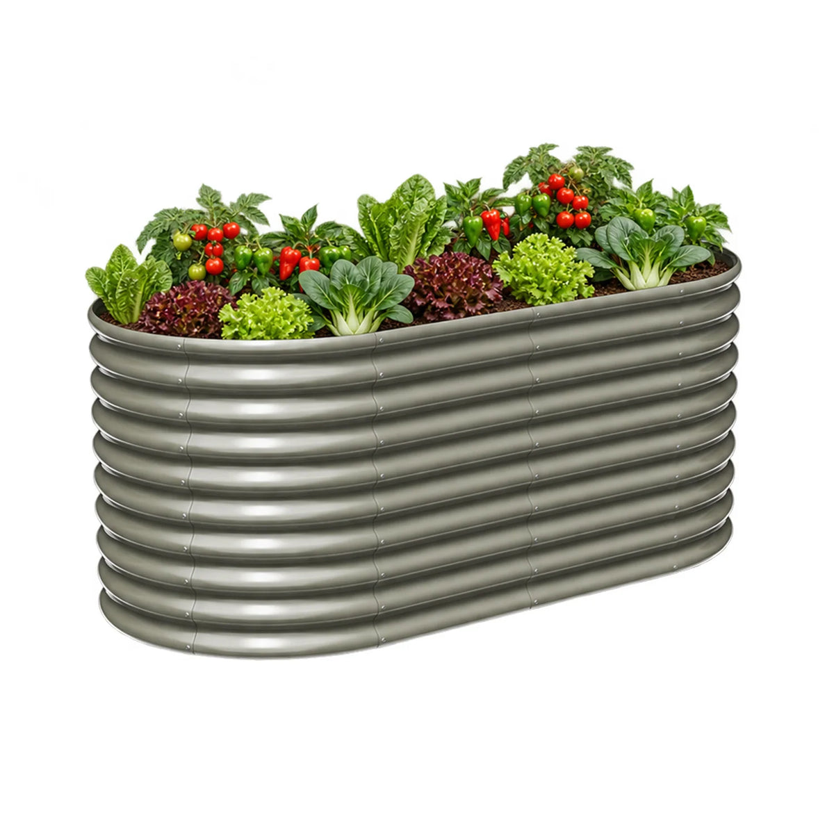 30'' Tall _6x3ft  Oval Modular Sturdy Metal Raised Garden Bed Set (Quartz Gray)