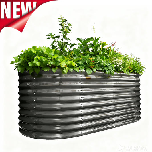 30'' Tall _6x3x2.5ft  Oval Modular Sturdy Metal Raised Garden Bed Set (Grey)