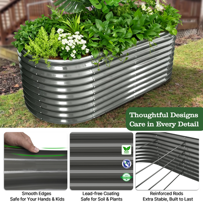 30'' Tall _6x3x2.5ft  Oval Modular Sturdy Metal Raised Garden Bed Set (Grey)