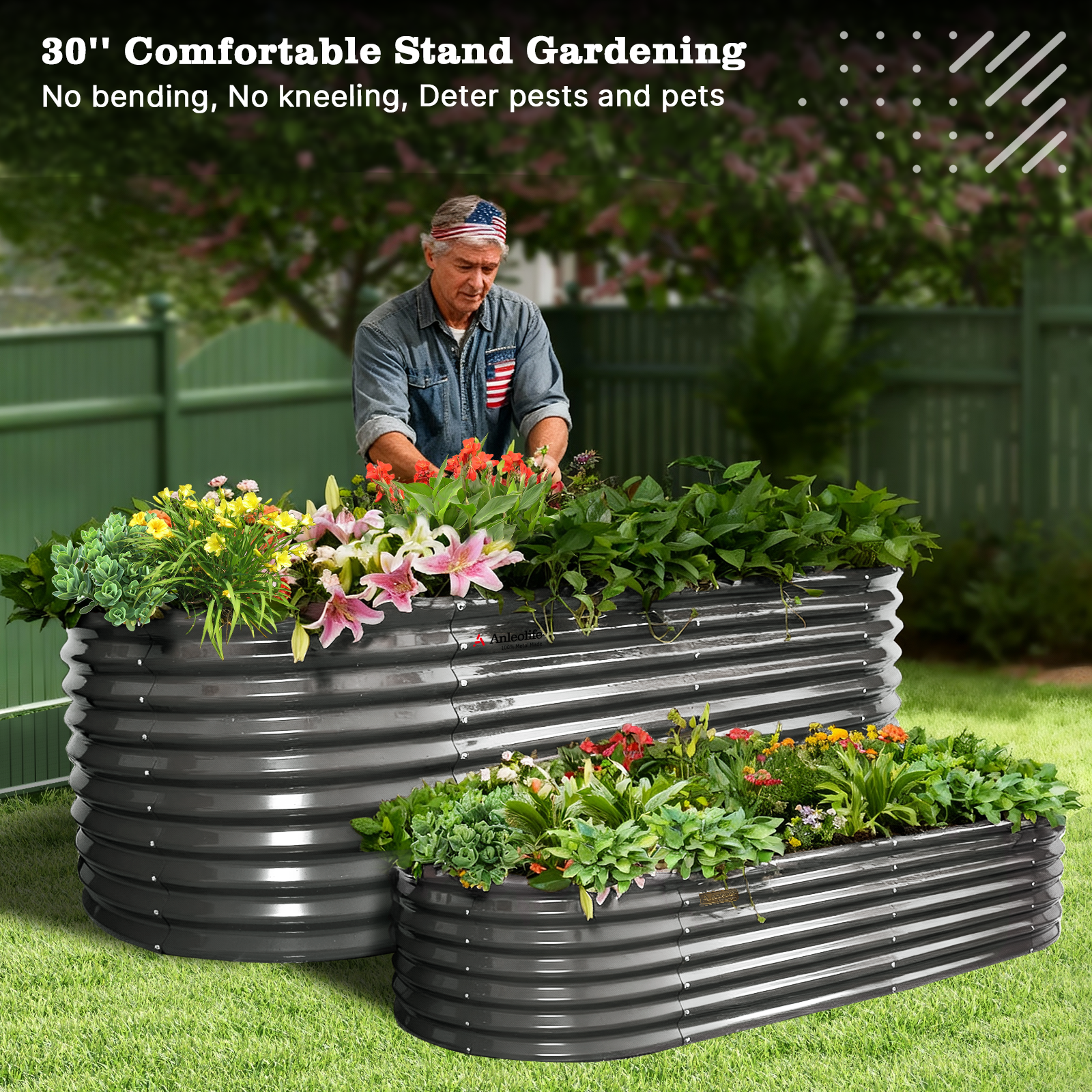 30'' Tall _6x3x2.5ft  Oval Modular Sturdy Metal Raised Garden Bed Set (Grey)