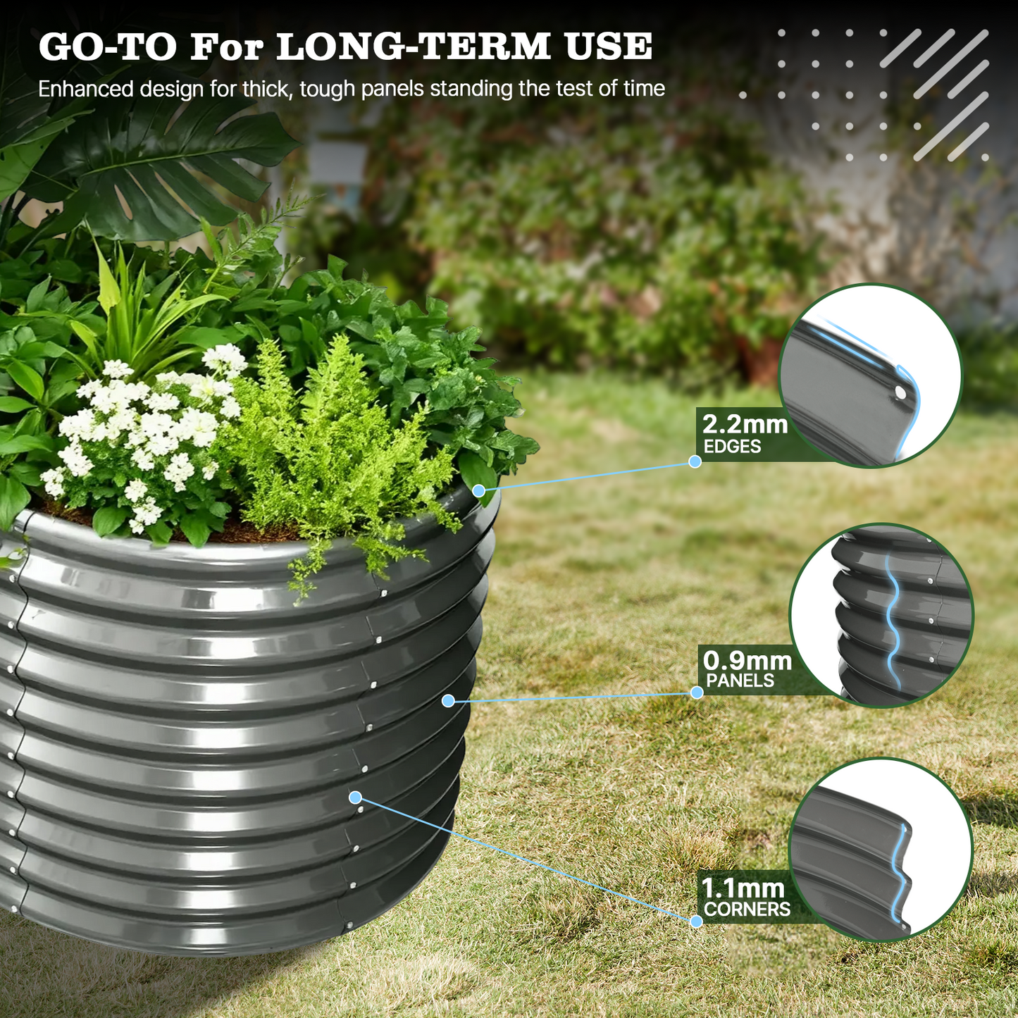 30'' Tall _6x3x2.5ft  Oval Modular Sturdy Metal Raised Garden Bed Set (Grey)