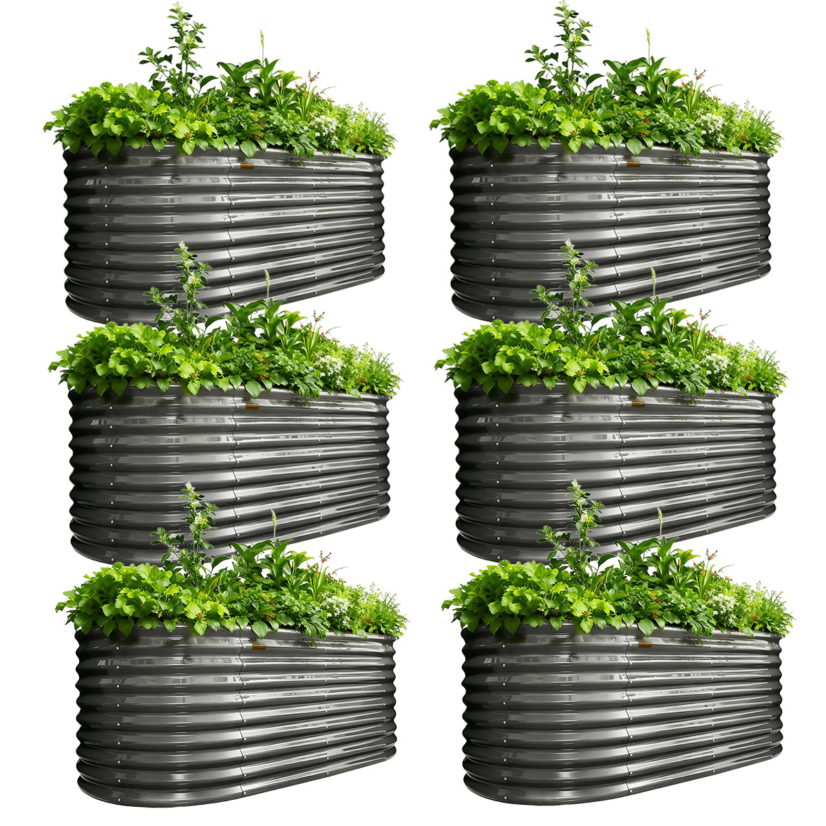 Set of 6: 30'' Tall _6x3x2.5ft  Oval Modular Sturdy Metal Raised Garden Bed Set (Gray)