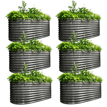 Set of 6: 30'' Tall _6x3x2.5ft  Oval Modular Sturdy Metal Raised Garden Bed Set (Gray)