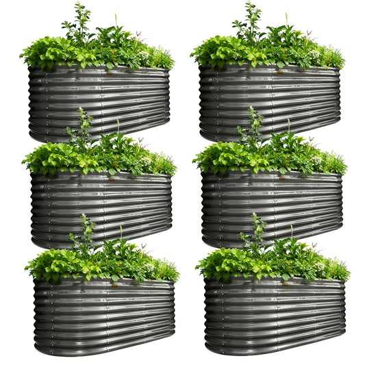 Set of 6: 30'' Tall _6x3x2.5ft  Oval Modular Sturdy Metal Raised Garden Bed Set (Gray)