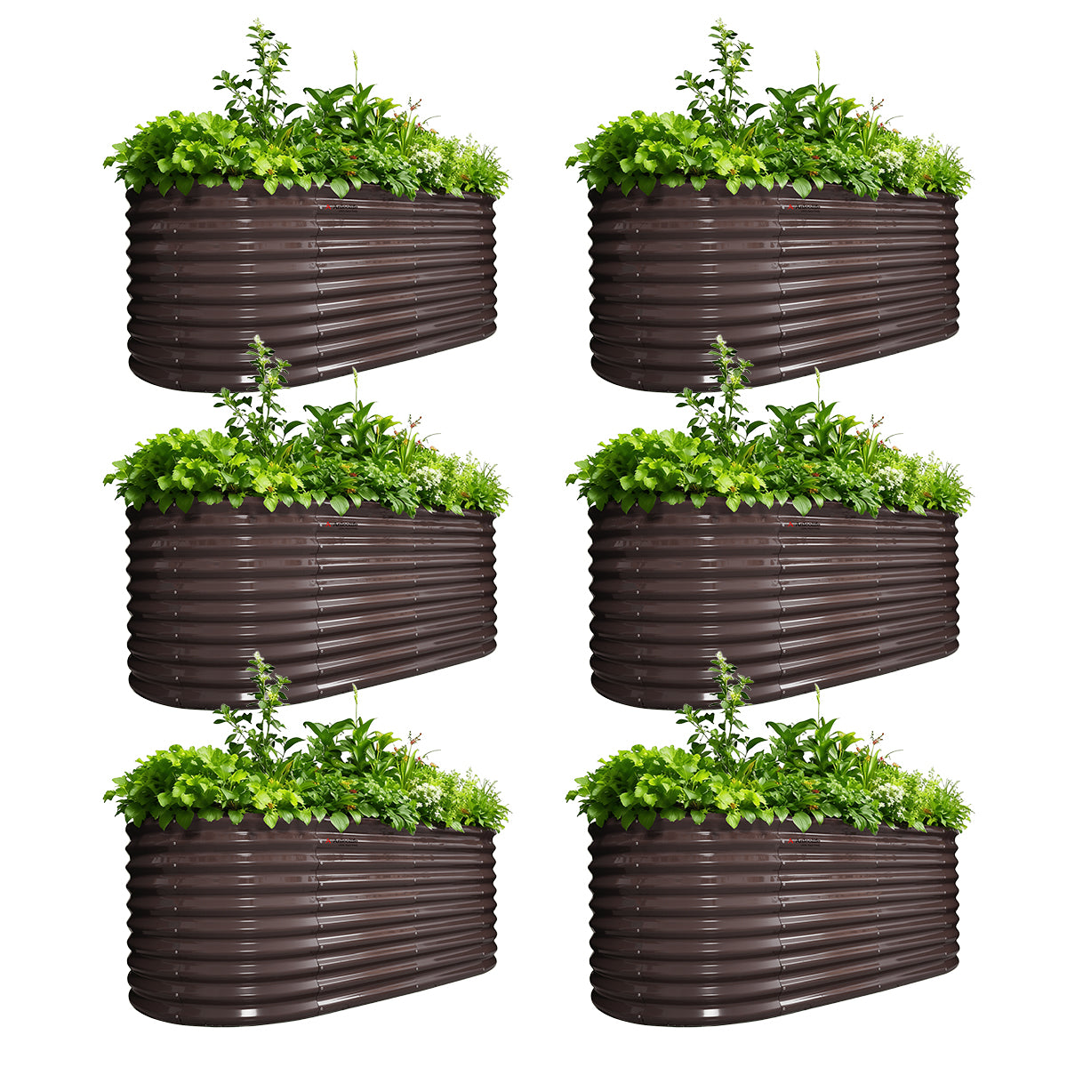 Set of 6: 30'' Tall _6x3x2.5ft  Oval Modular Sturdy Metal Raised Garden Bed Set (Coffee Brown)
