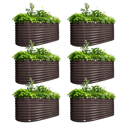 Set of 6: 30'' Tall _6x3x2.5ft  Oval Modular Sturdy Metal Raised Garden Bed Set (Bronze)