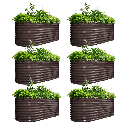 Set of 6: 30'' Tall _6x3x2.5ft  Oval Modular Sturdy Metal Raised Garden Bed Set (Bronze)