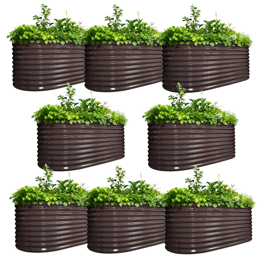 Set of 8: 30'' Tall _6x3x2.5ft  Oval Modular Sturdy Metal Raised Garden Bed Set (Bronze)