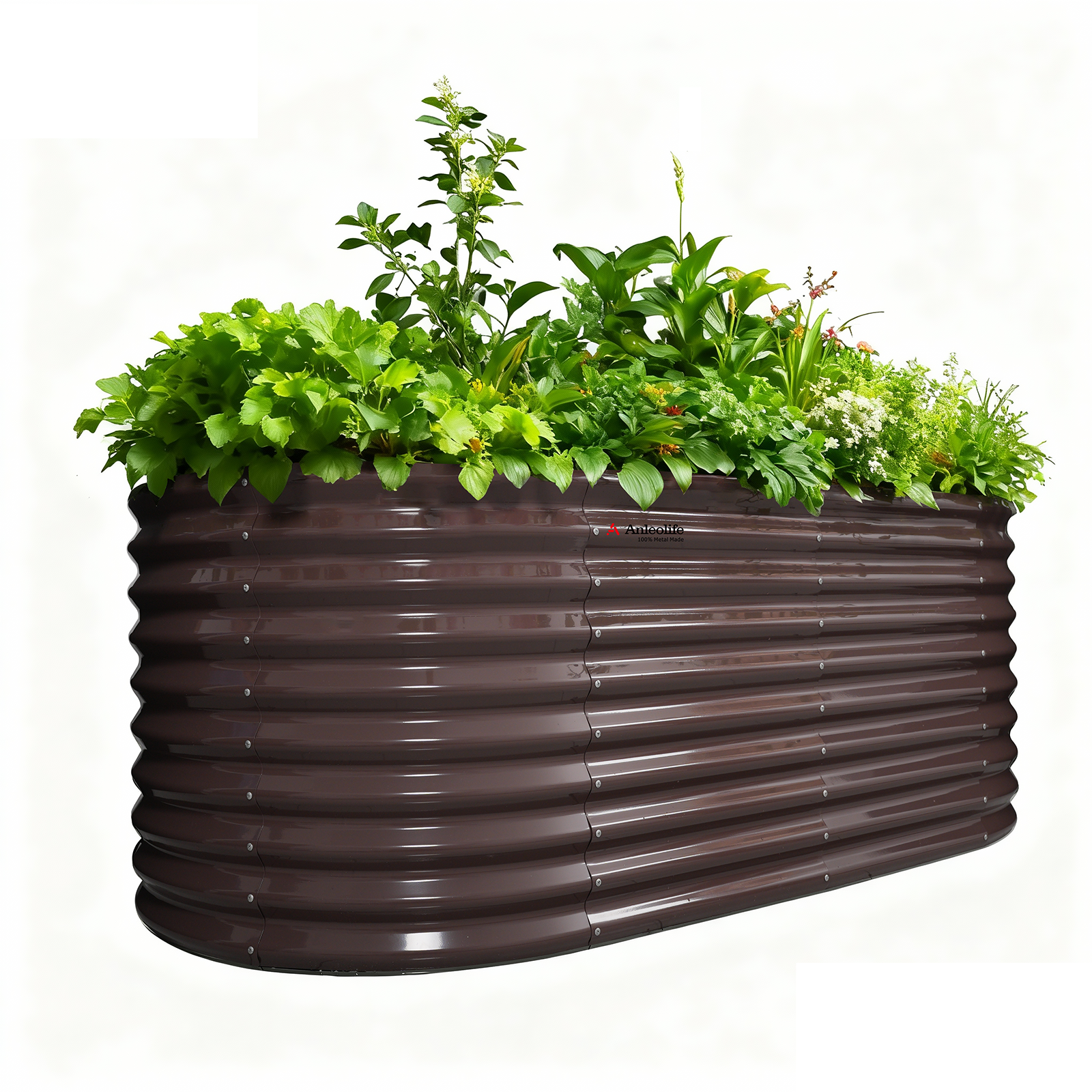 Set of 6: 30'' Tall _6x3x2.5ft  Oval Modular Sturdy Metal Raised Garden Bed Set (Coffee Brown)
